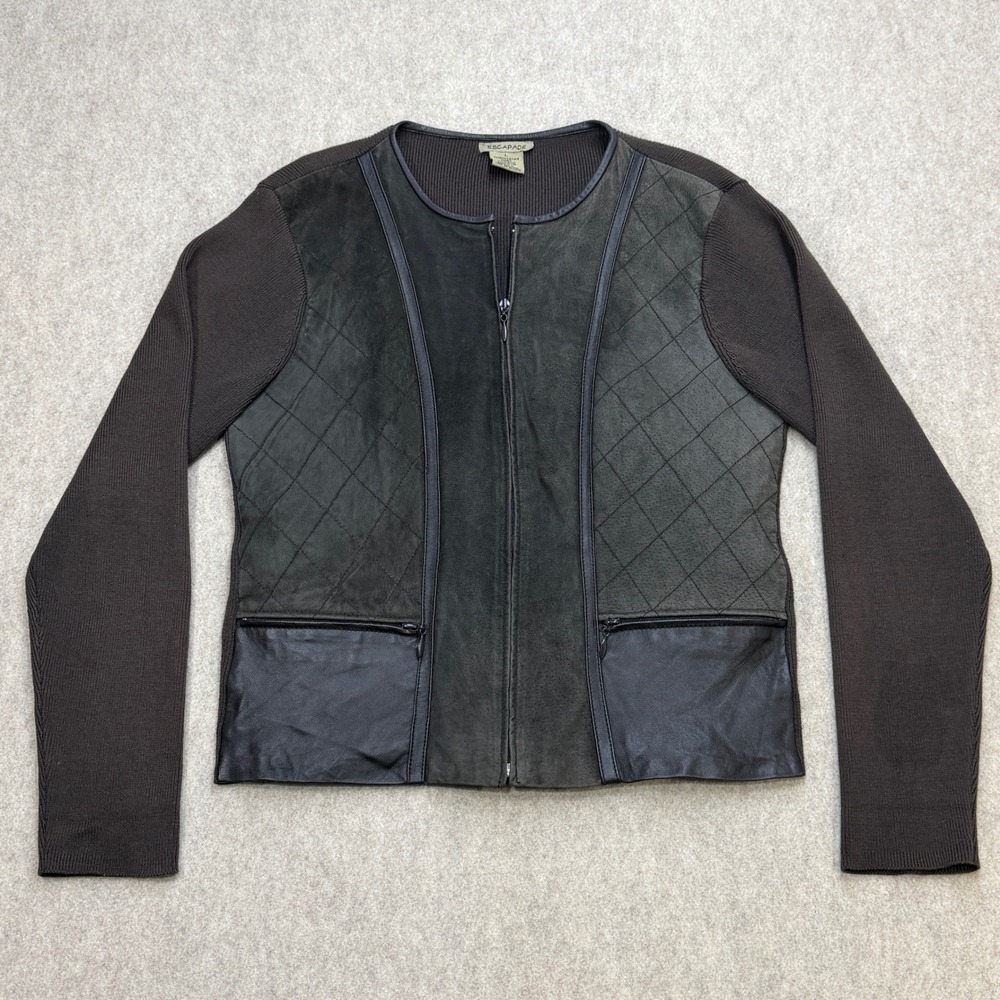 Vtg 90s Mixed Media Jacket Womens L Brown Suede Leather Escapade Boho City Girl